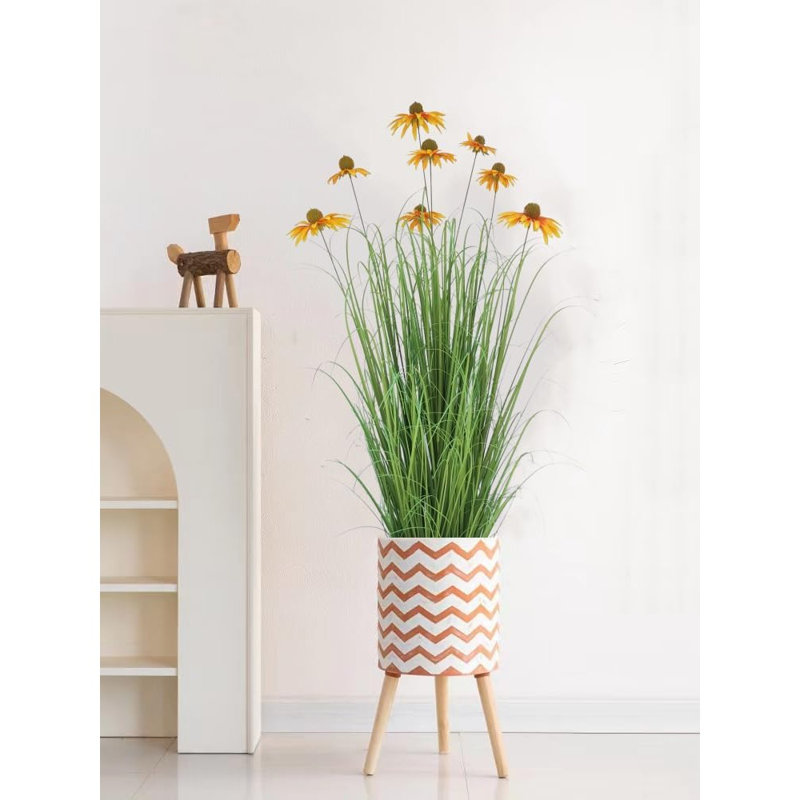 Herbe artificielle avec 9 fleurs d'échinacée réalistes