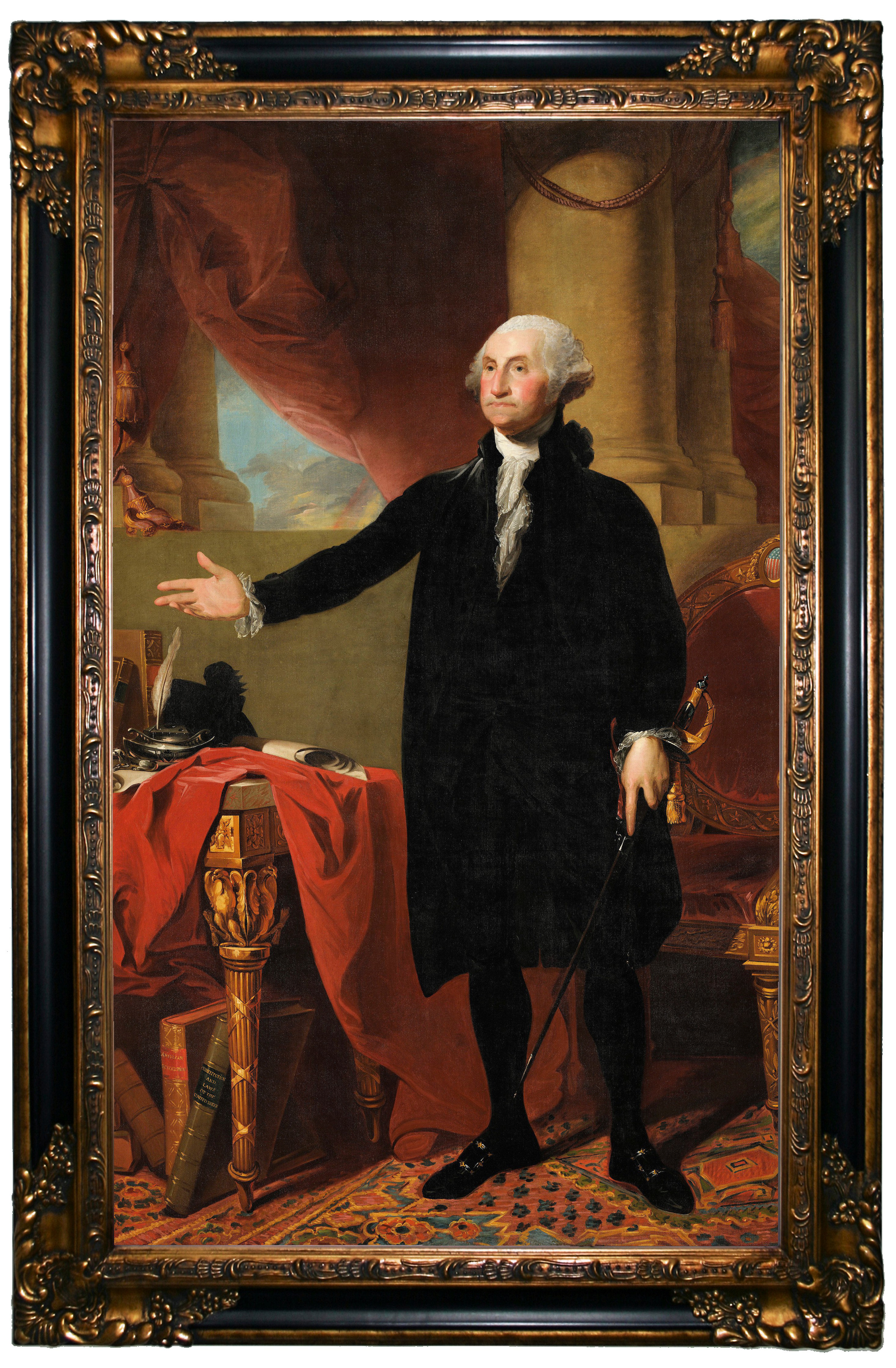 Digitally Restored American History Print of General George Washington | Large Stretched Canvas, Black Floating Frame Wall Art Print | Great Big Ca