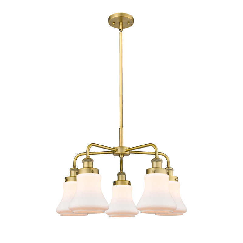 Lustre suspendu 5 lumières 24 po Bhanupriya, Blanc mat, Laiton brossé