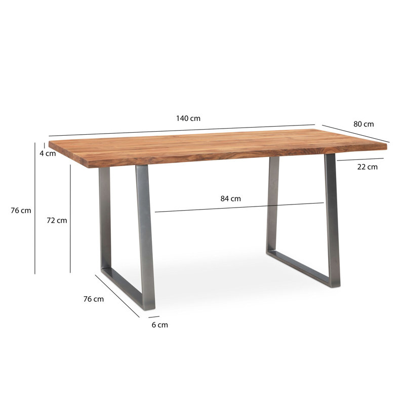 McGill Acacia Solid Wood Dining Table, Silver, 76cm H x 140cm L x 80cm W
