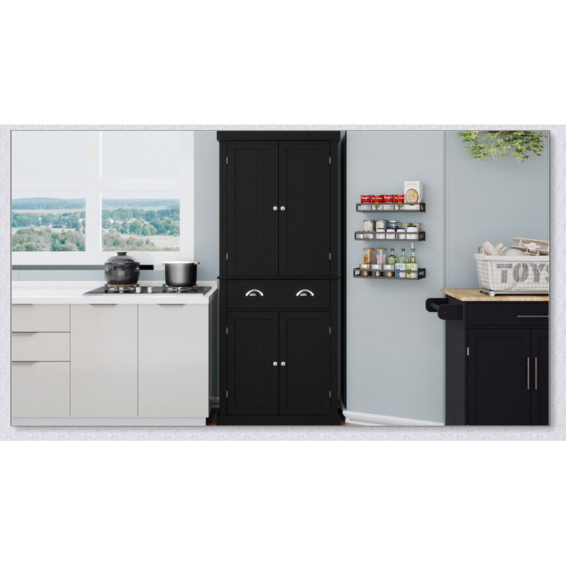 Modern Freestanding Kitchen Pantry Storage Cabinet With 4 Doors, Drawer, And 2 Adjustable Shelves For Versatile Home Use