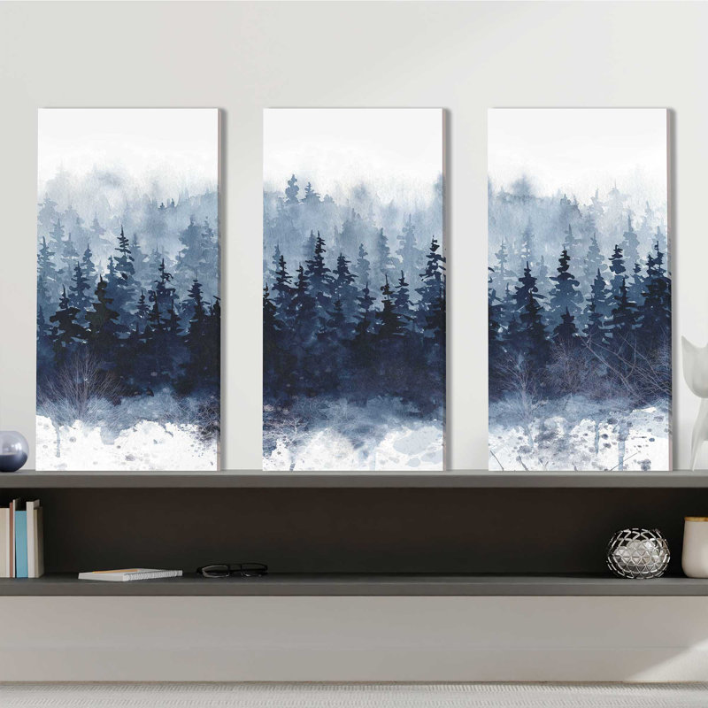 Indigo Forest - ensemble de 3 reproductions d'art sur toiles tendues, H 24 po x l 36 po x P 0,75 po