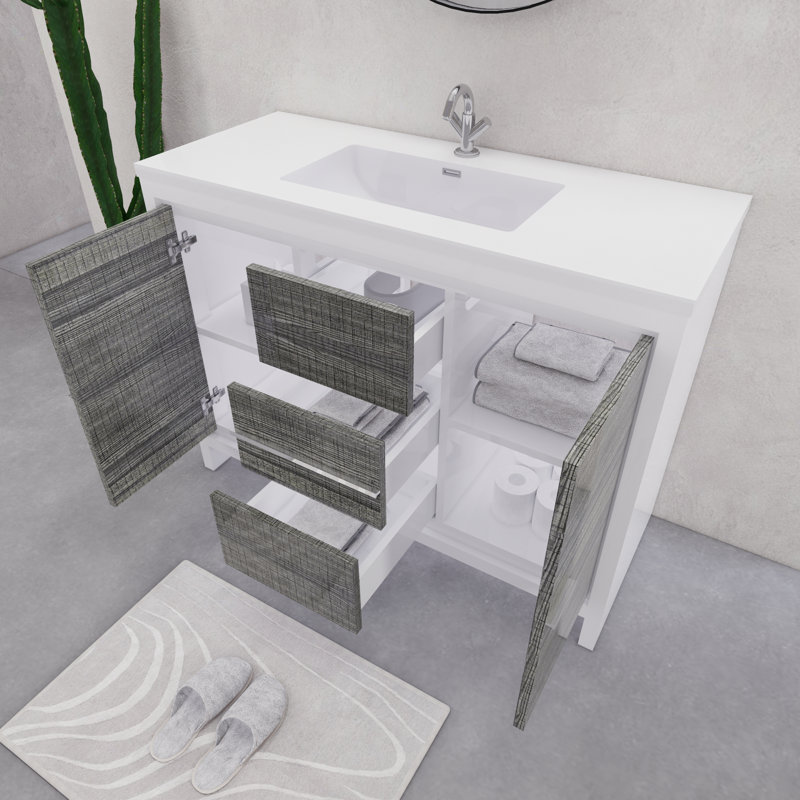 Eden 48" Single Sink Bathroom Vanity Set, Gloss White/Ash Gray