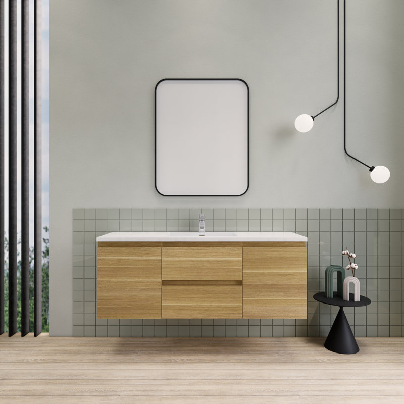 Alcester 59.2'' Single Bathroom Vanity with Resin Top, White Oak