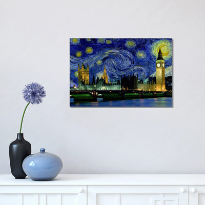 London, England Starry Night Skyline by 5by5collective - Wrapped Canvas Painting