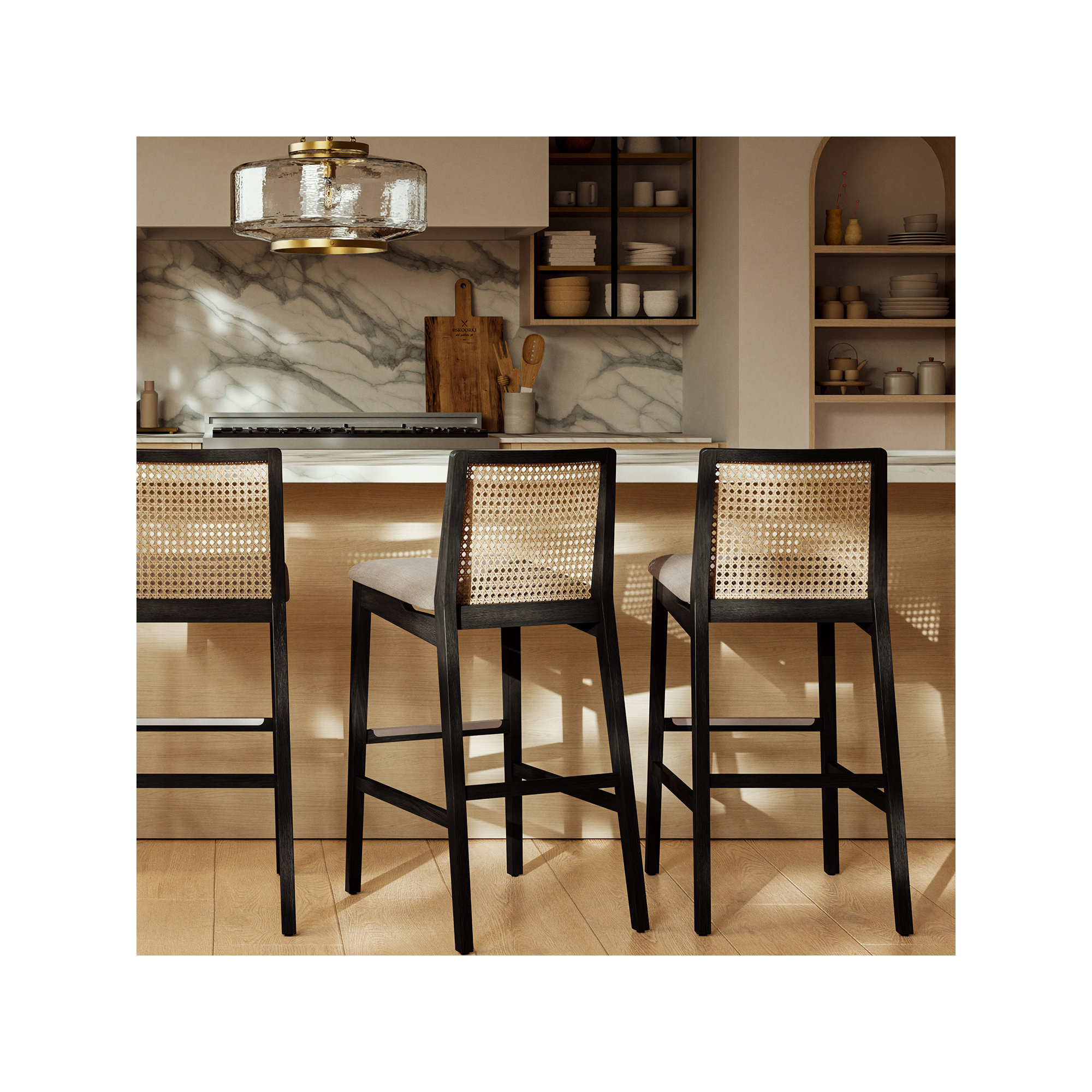 Mag Cane Bar & Counter Stool, Medley Ivory/Ebano/Natural, Counter Stool (25.5" Seat Height)