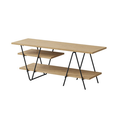 Essel Modern TV Stand with Open Storage Shelf and Black Metal Legs