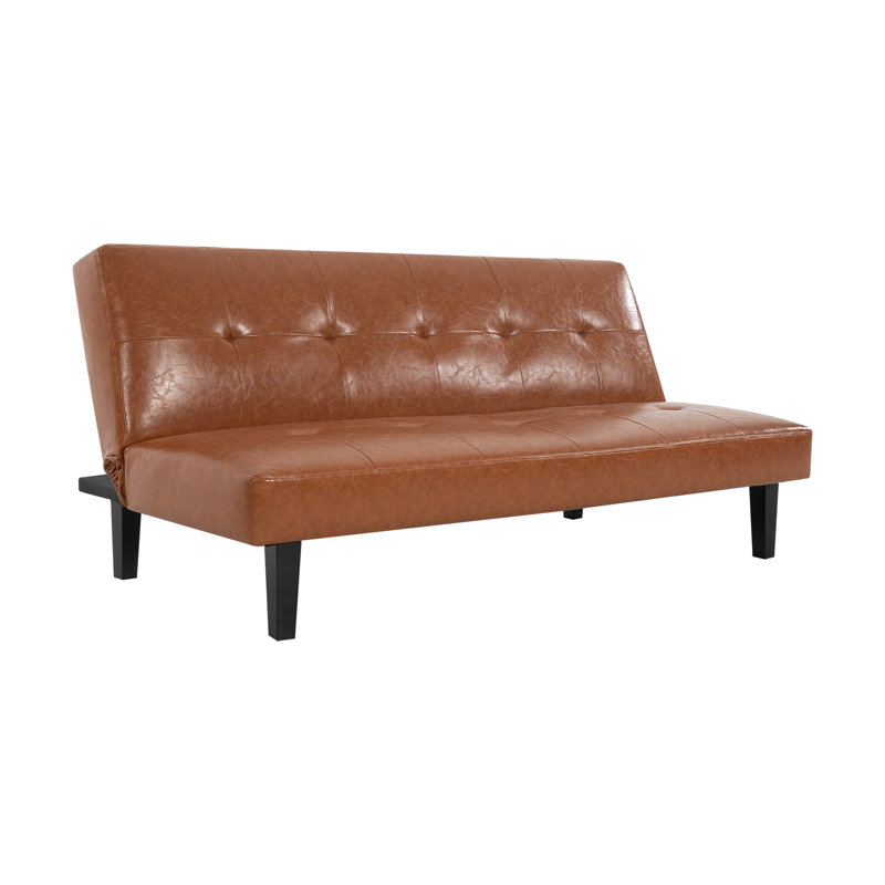 Armaquis Twin 66'' Faux Leather Convertible Sofa, Caramel Faux Leather