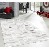 Canvello Modern Hand-Loomed Cowhide Sari Silk Area Rug- 9' X 12'