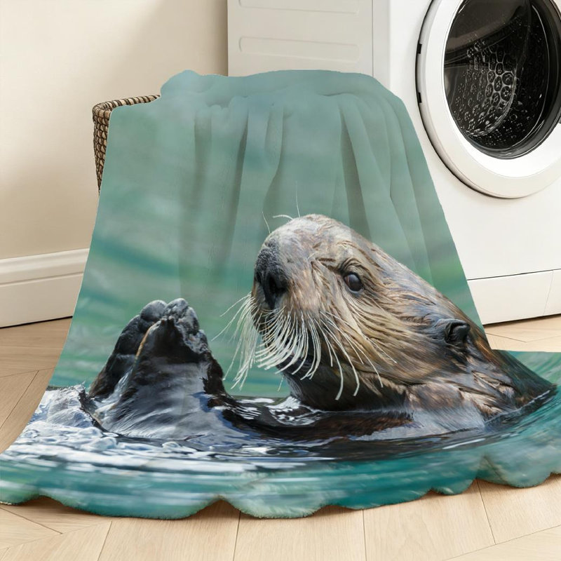 Jeté en flanelle bleue ultra douce, loutre de mer, Jeté 50 po x 60 po
