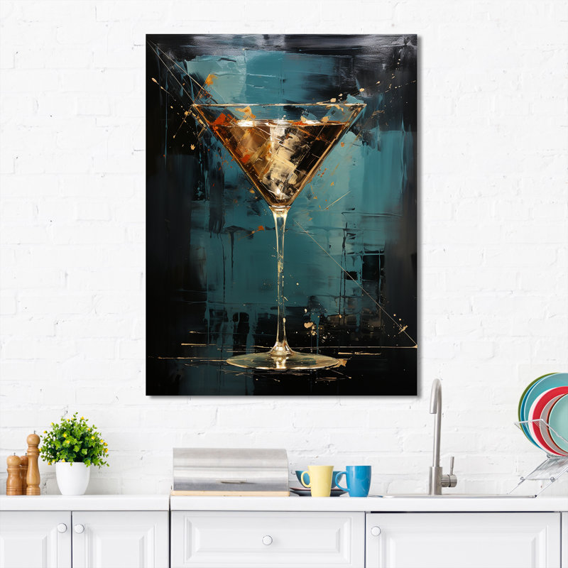 Turquoise Martini Cocktail - Art mural cocktails, H 20 po x l 12 po x P 1 po