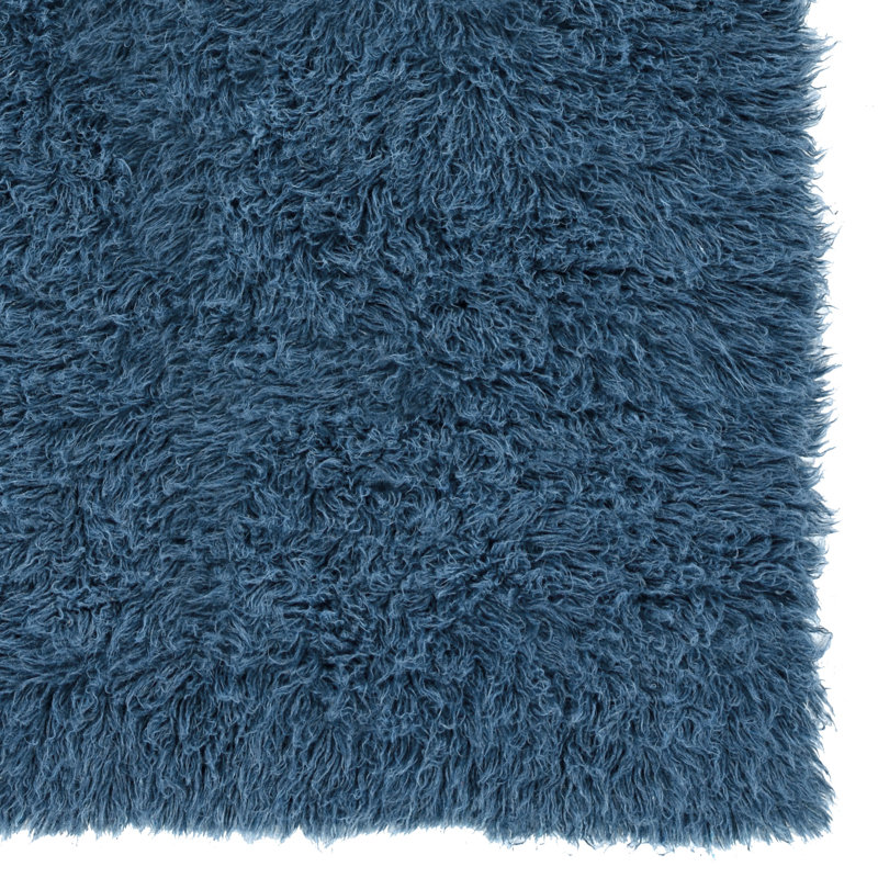 Aaiden Flokati Wool Shag Hand Loomed Denim Blue Rug, 3'6" x 5'6"