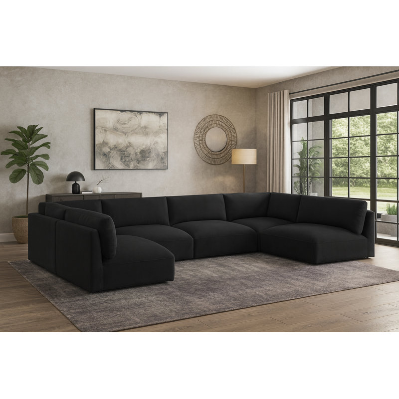 Canapé modulaire réversible de 152 po Hiroya, Tissu noir