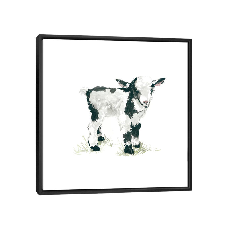 «Goat», peinture sur toile tendue, H 18 po x l 18 po x P 1,5 po, Toile avec cadre noir, Pas de tapis