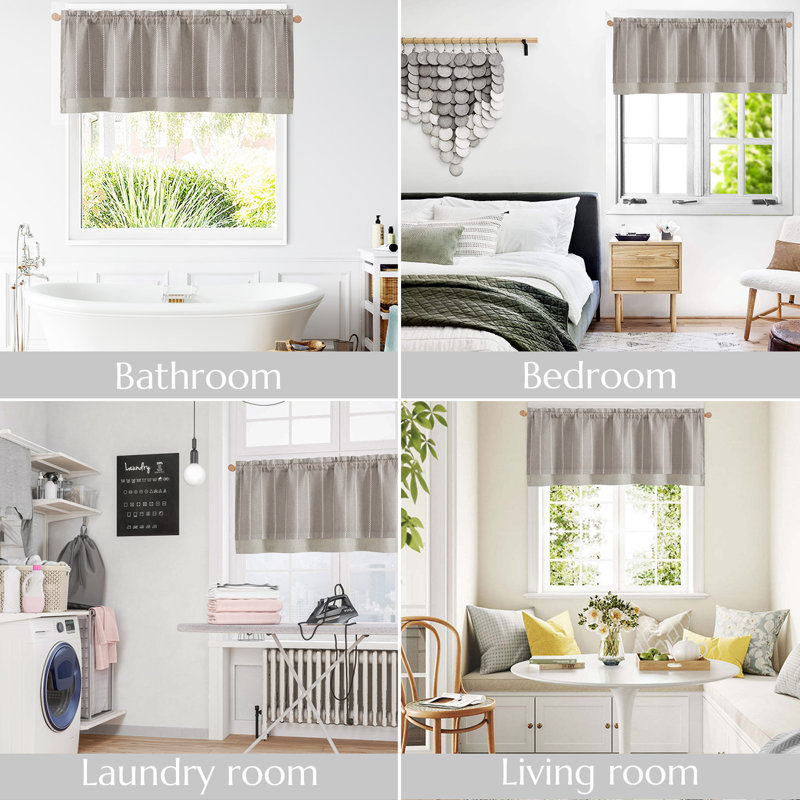 Linen Striped Valance Curtain Farmhouse Double Layer Valance, 50" W x 18" L, Gray