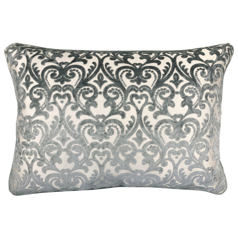 Rectangular Damask Feather Reversible Throw Pillow, Silver