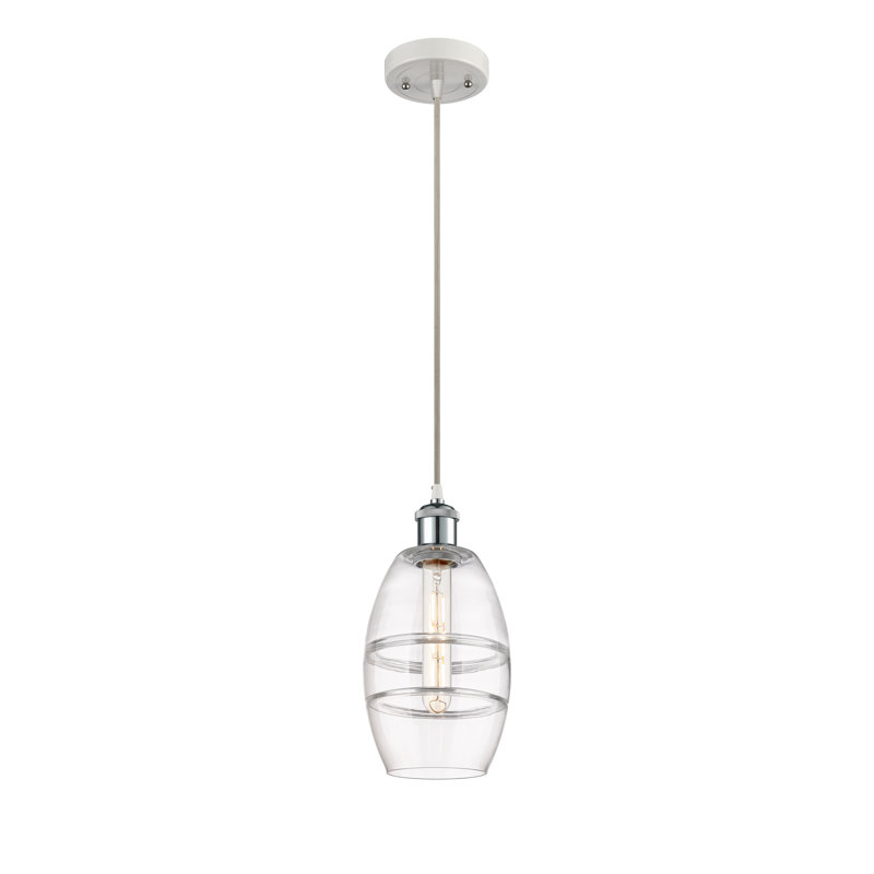 Luminaire suspendu à 1 lumière Ballston Bettylou, Chrome poli blanc, Transparent, H 8,13 po x l 5,88 po x P 5,88 po