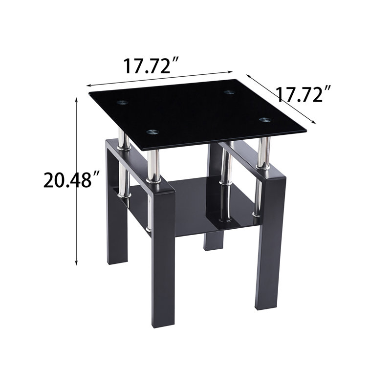 Canapé 2 pièces en verre trempé noir avec support noir avec pieds en métal pour le salon, Noir, Noir