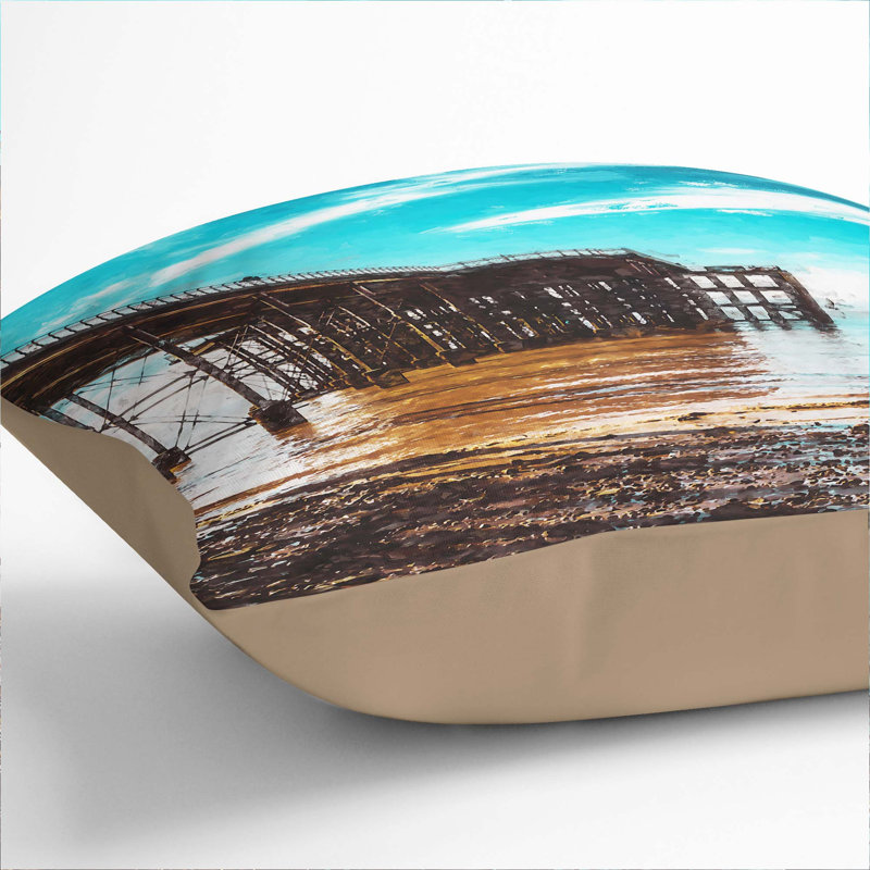 Penarth Pier Pavilion in Wales Abstract Art Cushion with Filling, Stone, 40cm H x 40cm W x 15cm D
