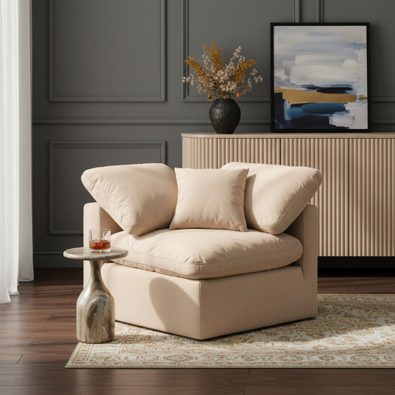 Fauteuil Musheerah, Velours beige