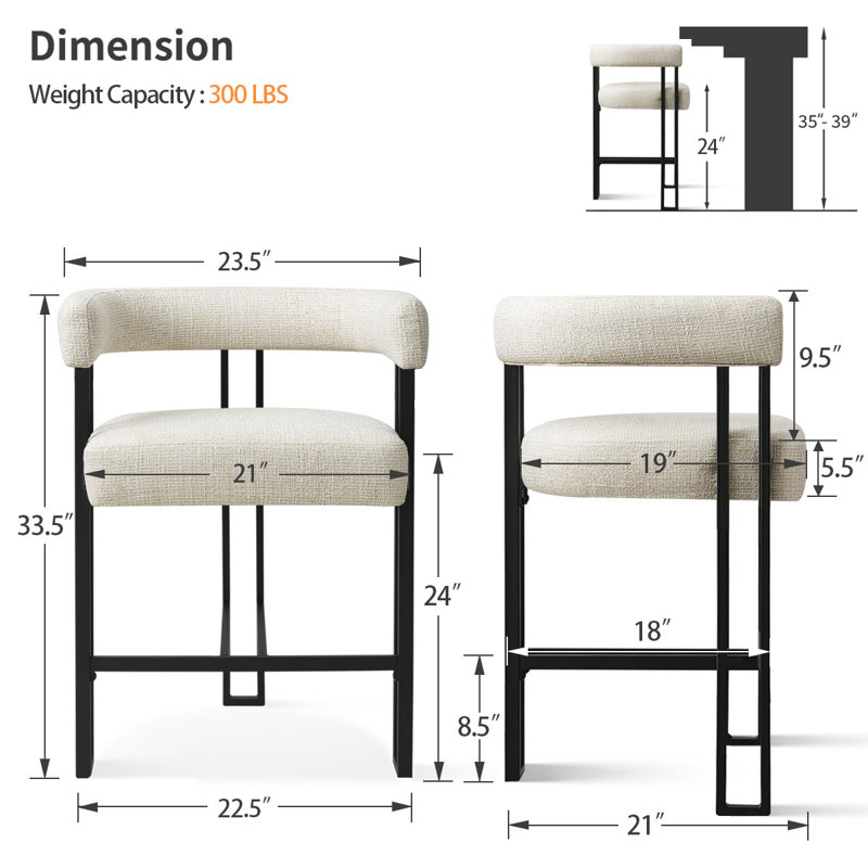 24" Upholstered Tweed Counter Stool, Beige