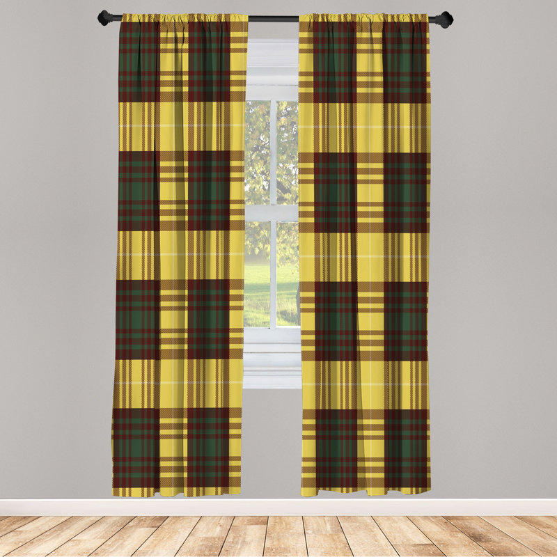  Checkered Curtains, Plaid Tartan English Tile, 56" W x 95" L, Pale Earth