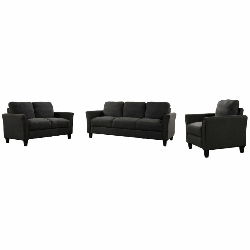 Zackerie 3 - Piece Living Room Set, Black Polyester