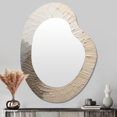 Graceful Minimalism Beige Muted Art - Minimalism Asymmetrical Mirror, Beige Unique Shape Unique Wall Mirror, Printed Metal Art