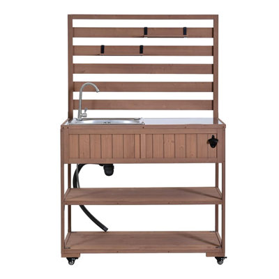 Patio Rolling Kitchen Cart with Sink