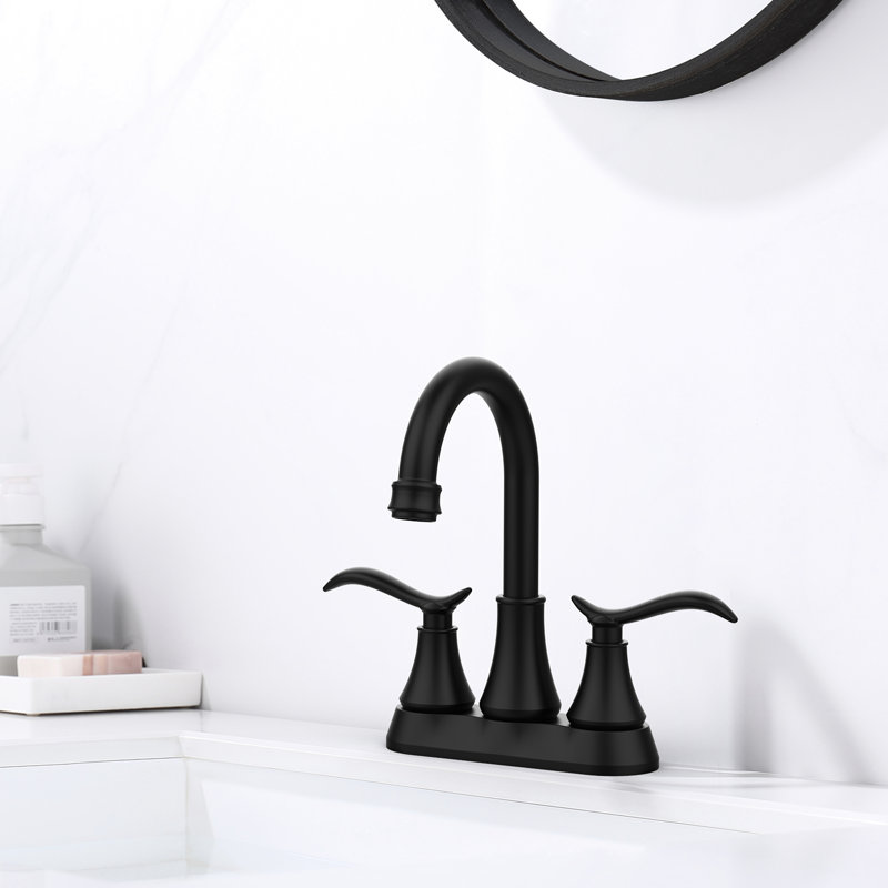 Matte Black 4 Inch Bathroom Faucet - 2 Handle 360 Degree High Arc Swivel Spout Vanity Sink With Pop-Up Drain & Supply Hoses 2 Wash Basin