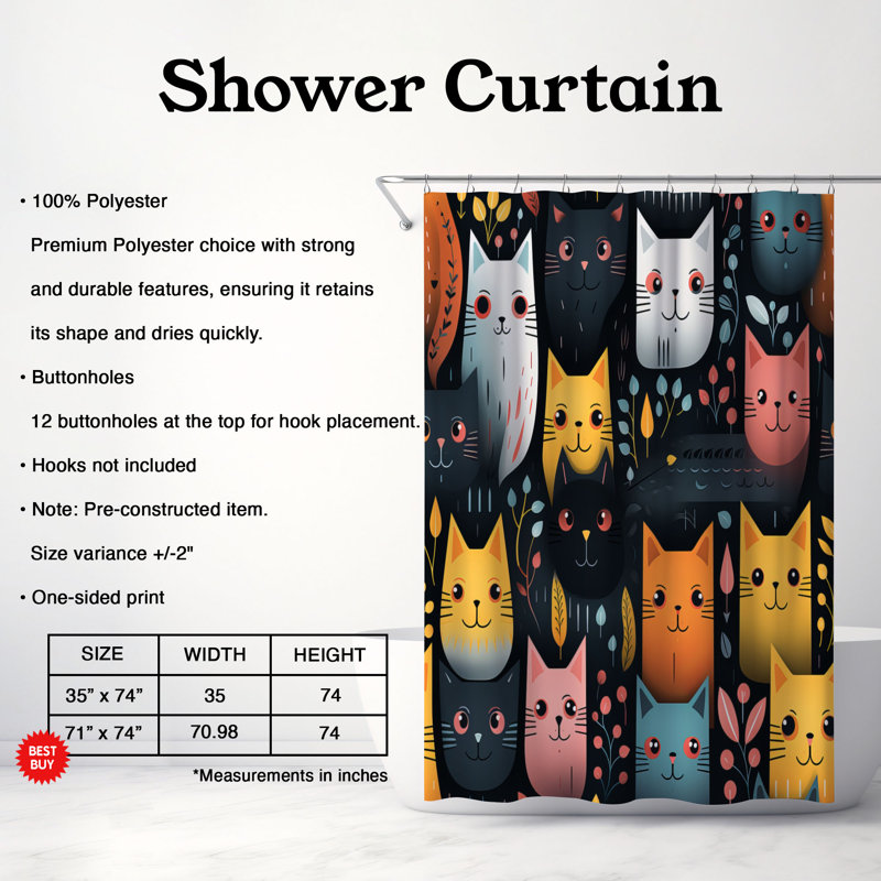 Eerie Cats - Rideau de douche Premium, H 74 po x l 71 po