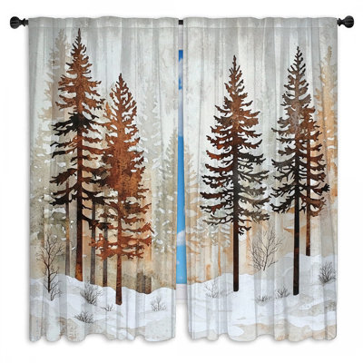 Snowy Pine Forest Scene Window Curtains Winter Sheer & Room Darkening - 2 Panels