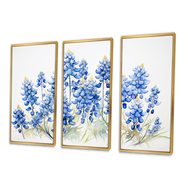 Blue Bonnets Minimalisme Dream I - Ensemble de décorations murales Blue Bonnets, Cadre flottant doré