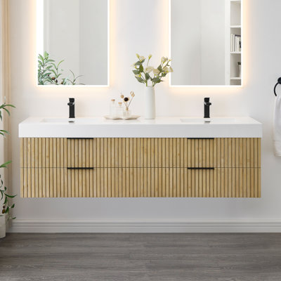 Livia 72" Wall-mounted Double Bathroom Vanity with White Artificial Drop-in Sink without Mirror