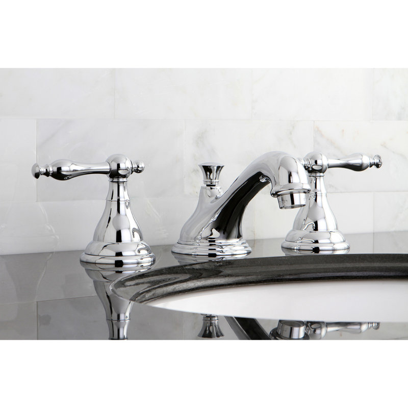 Kingston Brass Two-Handle 3-Hole Deck Mount Widespread Bathroom Faucet with Brass Pop-Up Drain, Polished Chrome