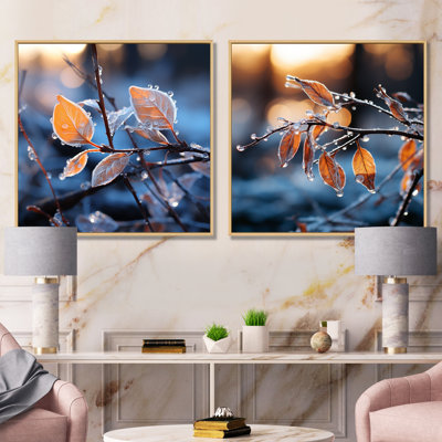 «Frosted Leaves Winter Serenade I», ensemble de salon mural à motif de feuilles