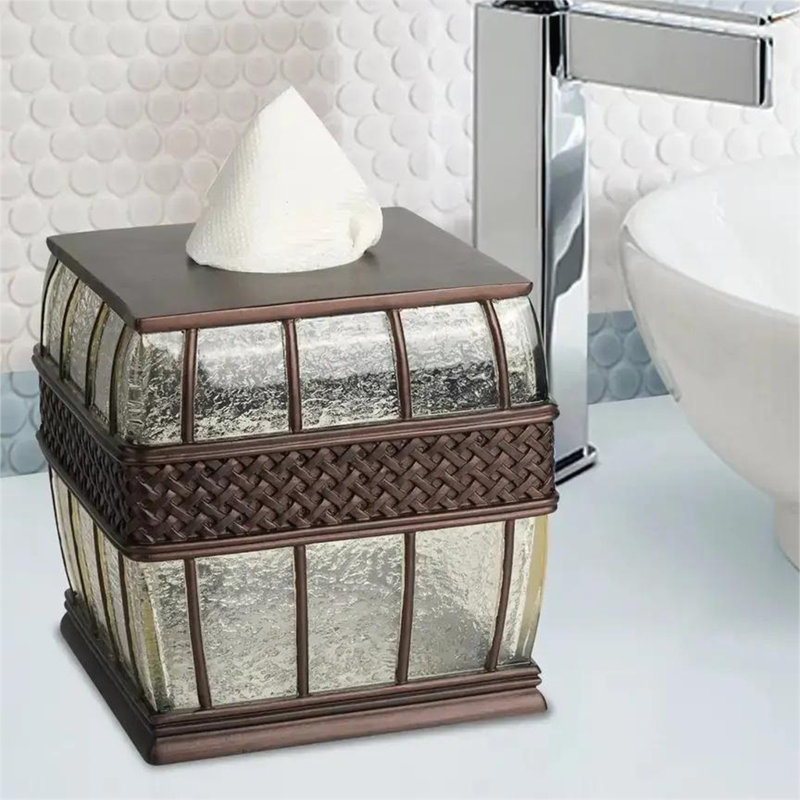 Élégant couvercle de boîte à mouchoirs en résine avec finition bronze huilé, parfait pour un décor moderne et facile à remplir