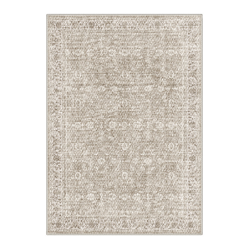 Abrahamson Vintage Floral Machine Washable Beige / White Indoor Area Rug with Non-Slip Backing, Rectangle 6' x 9'