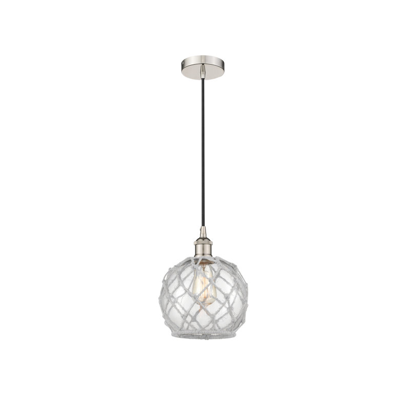 Luminaire suspendu simple à 1 lumière Haytham, Transparent/blanc, Nickel poli
