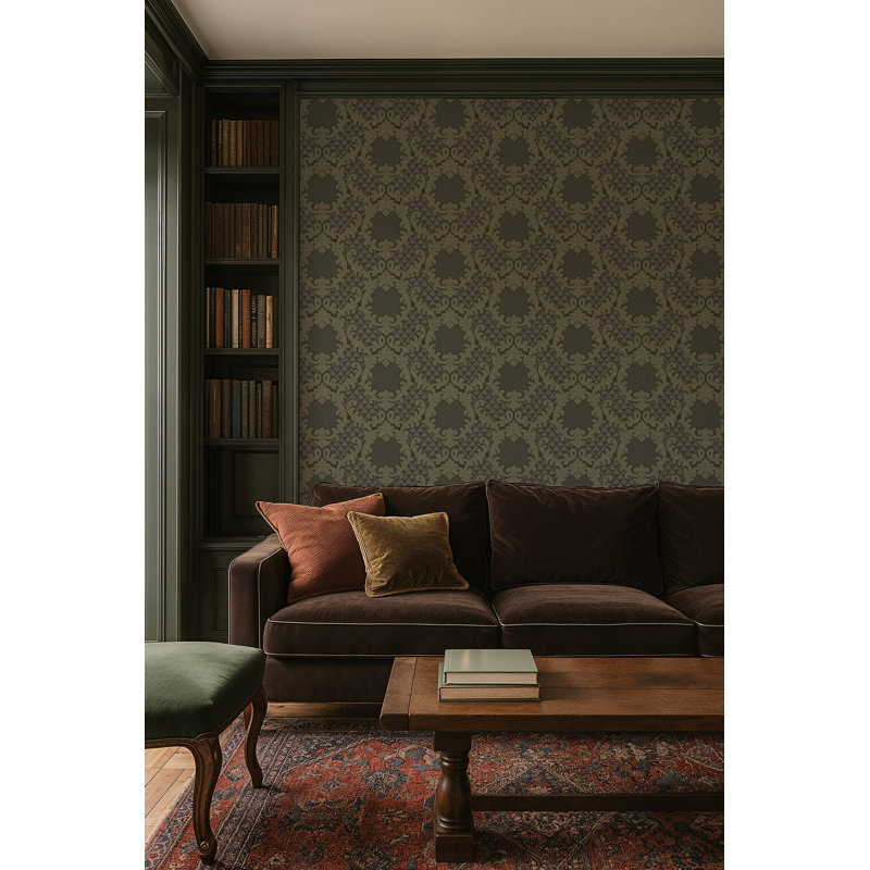 Shadow Leaf Damask - Smoke Room Wallpaper