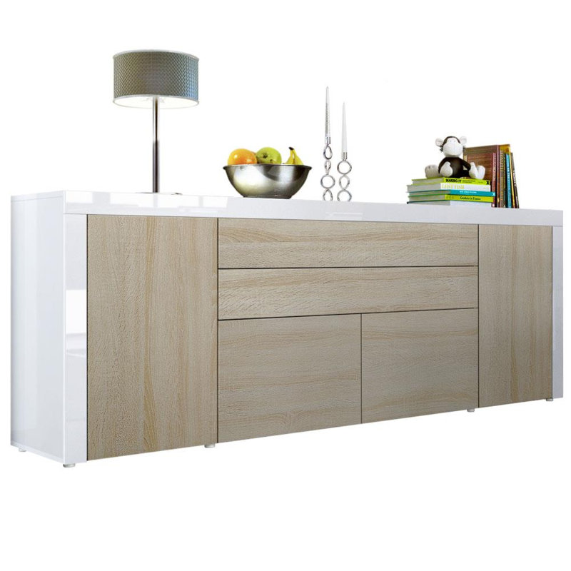 Sideboard Mccutcheon, White (Glossy)/Oak/White (Glossy)