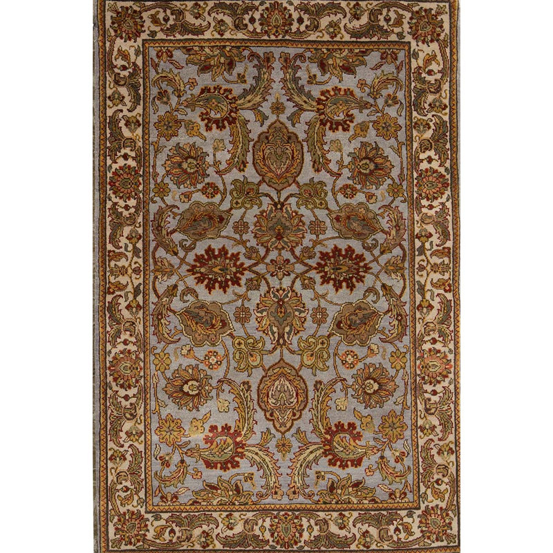 Tapis gris et ivoire noué à la main de haute qualité