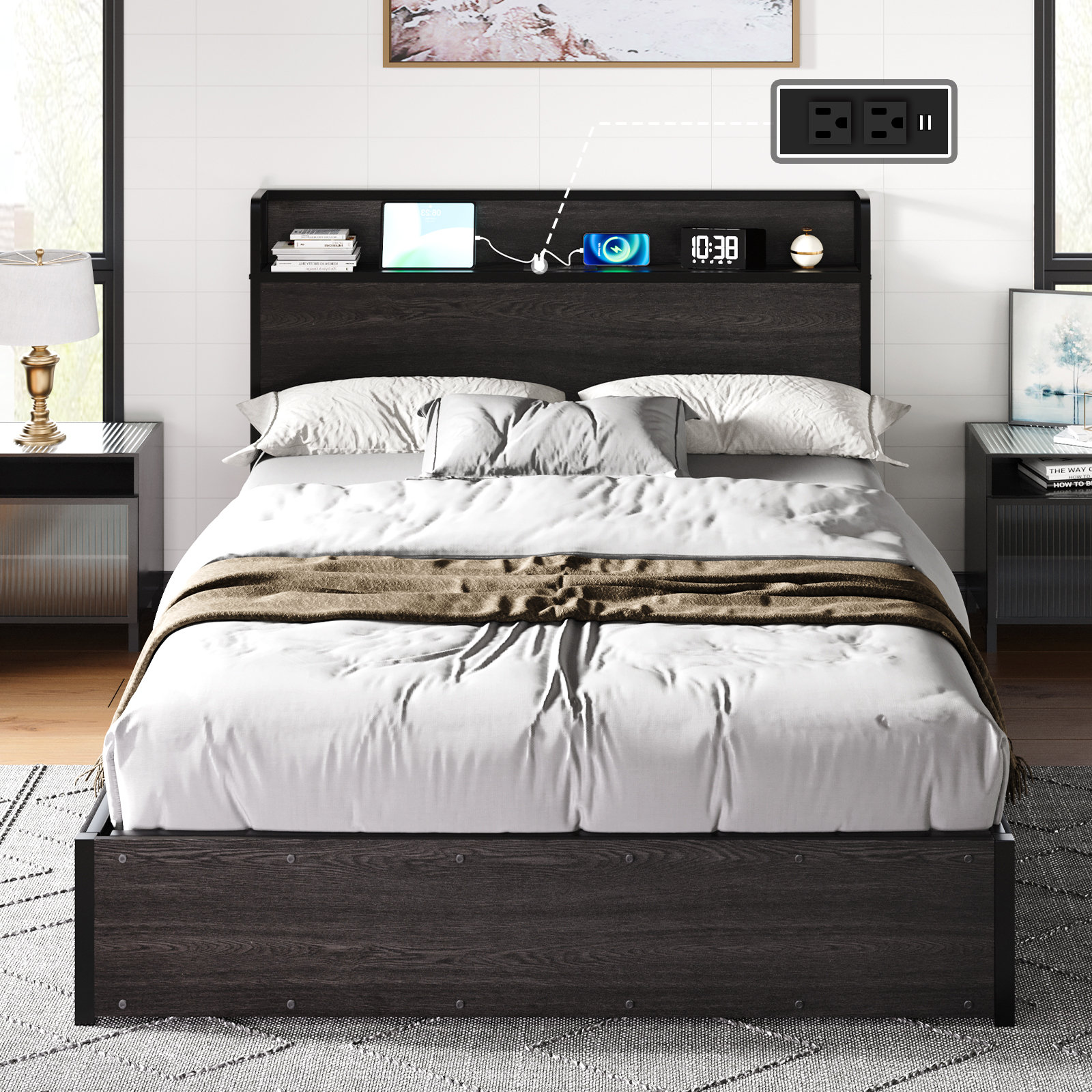 Trent Austin Shila Lift Up Storage Bed Frame with Charging
