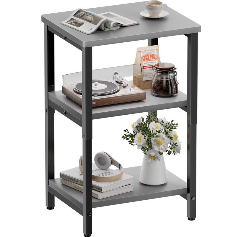 3 Tier Side Table, Adjustable Height End Table With Storage Shelf, Nightstand For Bedroom, Living Room, Office And Any Small Space, Easy To Assemble, Gray