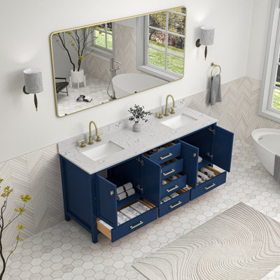 Meuble-lavabo autoportant de 72 pouces avec comptoir en marbre Dounle