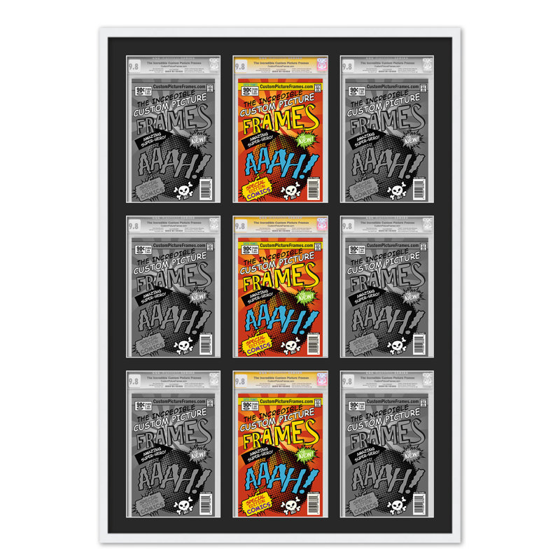 9 tapis de cadre 9 bandes dessinées pour afficher 9 bandes dessinées UV UV, support et matériel de suspension, Blanc / noir