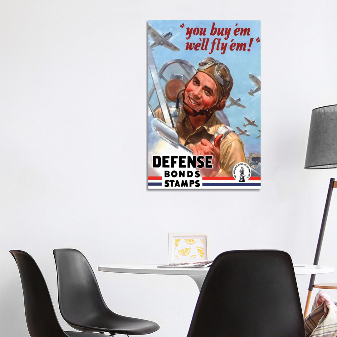 WWII Poster You Buy 'Em We'll Fly 'Em War Bonds by Stocktrek Images - Wrapped Canvas Print
