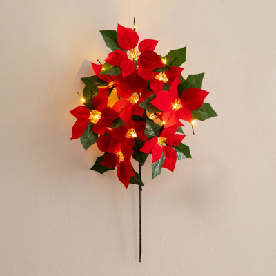 28 po Branche de poinsettia artificielle pré-éclairée avec 20 lumières DEL