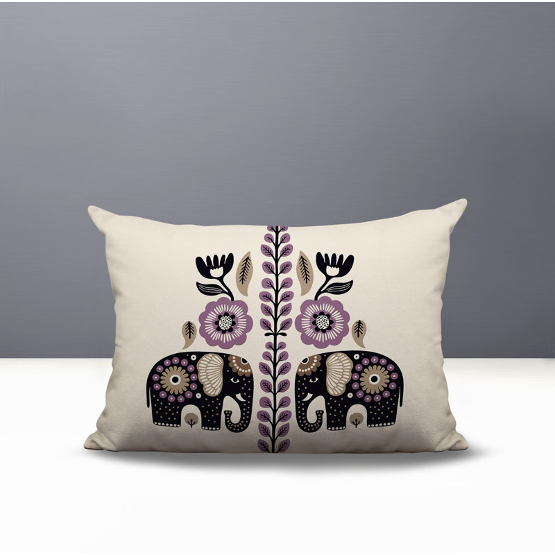 Coussin lombaire réversible intérieur / extérieur Jadi Elephant, Rectangulaire H 14 po x l 20 po, Mauve