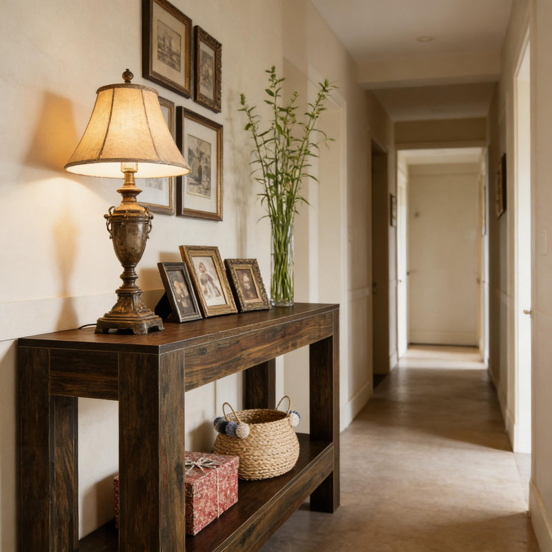 Élégante table basse à 2 niveaux, table d'entrée, console avec beaucoup de rangement et design durable pour les maisons modernes